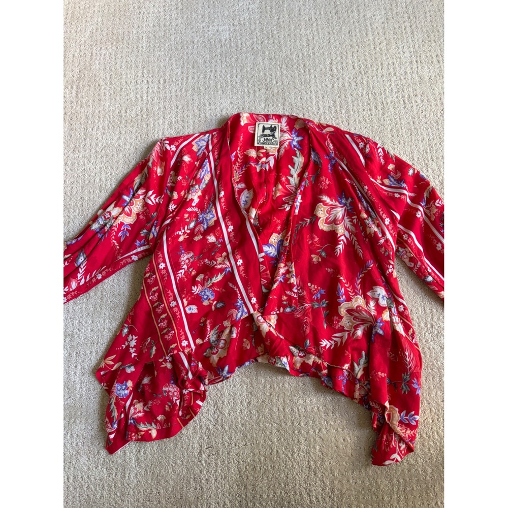 Jaase Cardigan Top Medium Red Floral Rayon Boho Whimsigoth Flowy Botanical